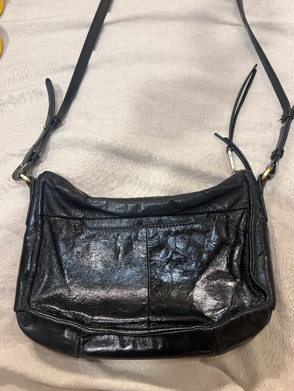HOBO Genuine Black Leather Crossbody Bag Y2K Slouchy Distressed Purse East West